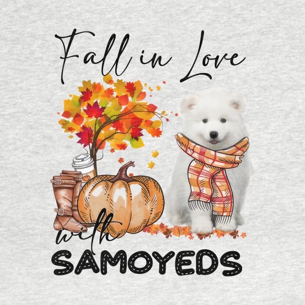 Fall In Love With Samoyeds Fall Pumpkin Thanksgiving by Red and Black Floral